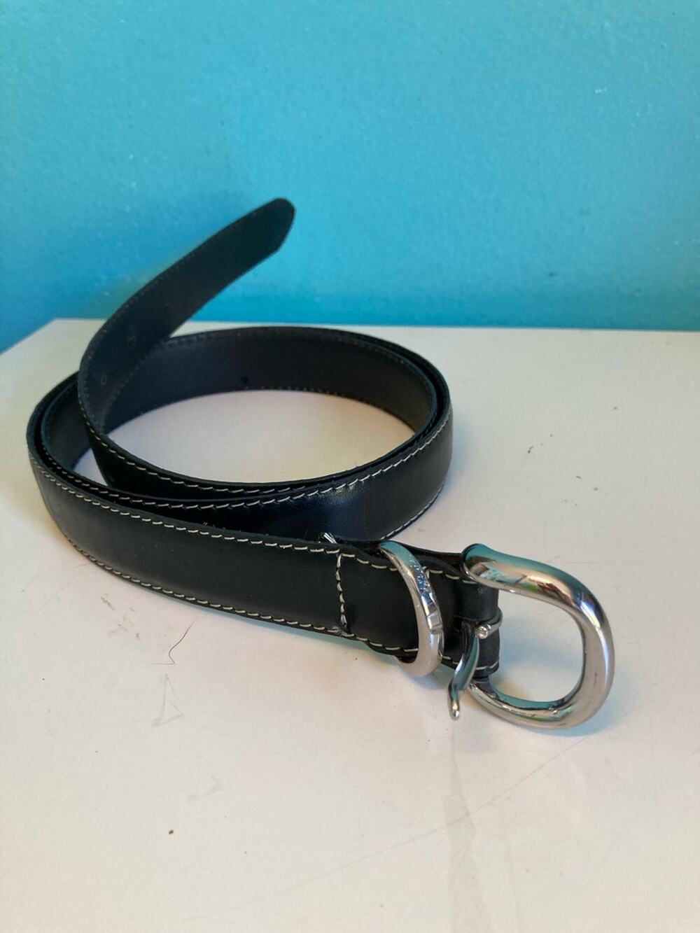 Vintage Coach Black Leather D-Ring Equestrian Belt XL Silver Brass Hardware USA